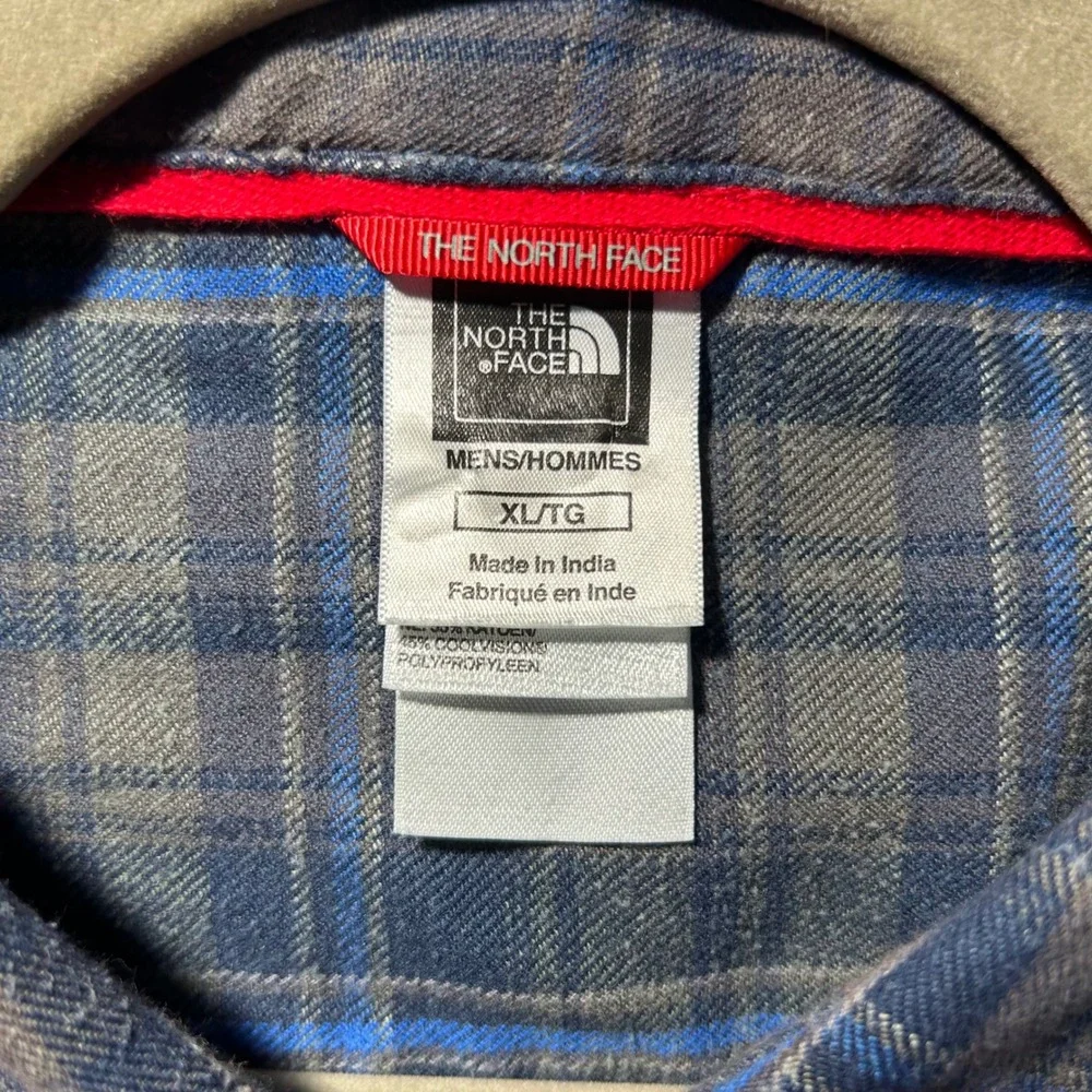 The North Face Button Down Flannel Shirt Mens XL Grey Blue Casual Outdoor